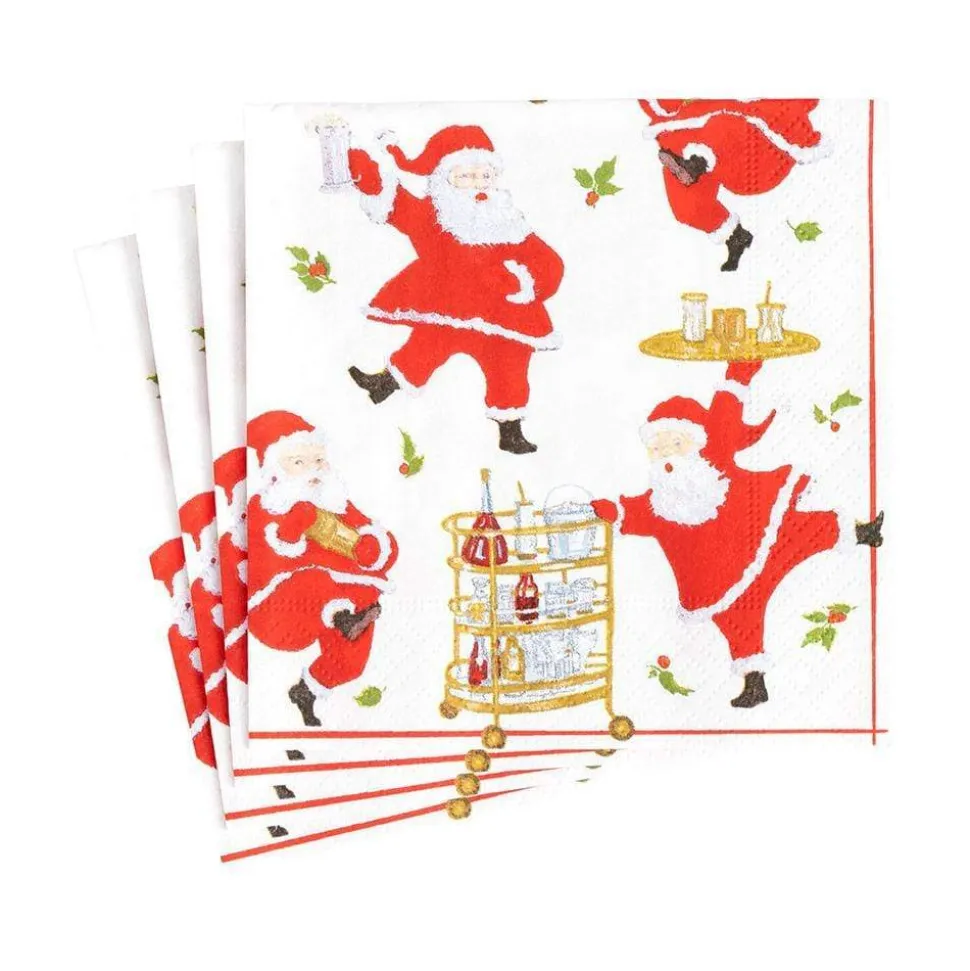 Cocktails with Santas Boxed Paper Cocktail Napkins - 40 Per Box