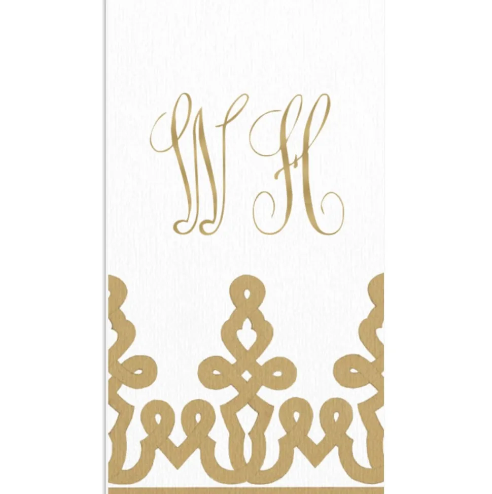 Dessin Passementerie Gold Paper Linen Personalized Guest Towel Napkins
