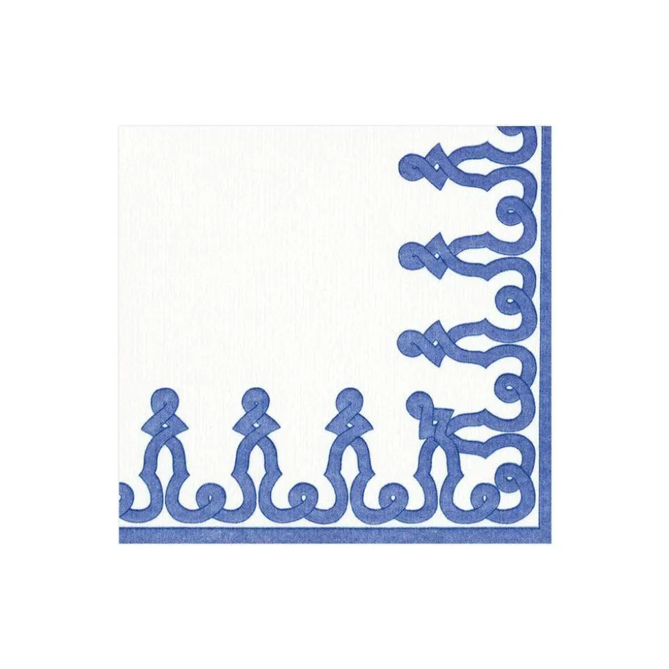 Dessin Passementerie Paper Linen Cocktail Napkins in Riviera Blue - 15 Per Package