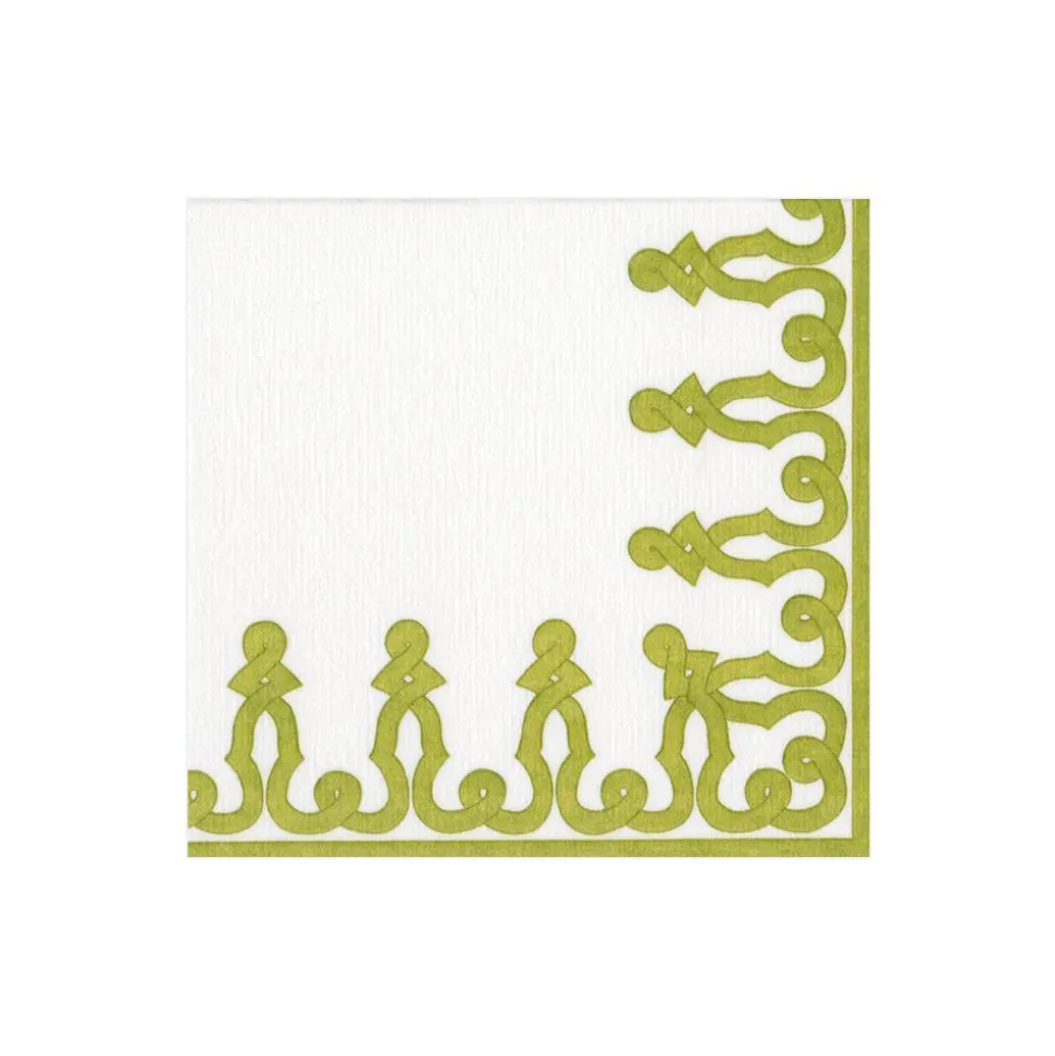 Dessin Passementerie Paper Linen Cocktail Napkins in Moss Green - 15 Per Package