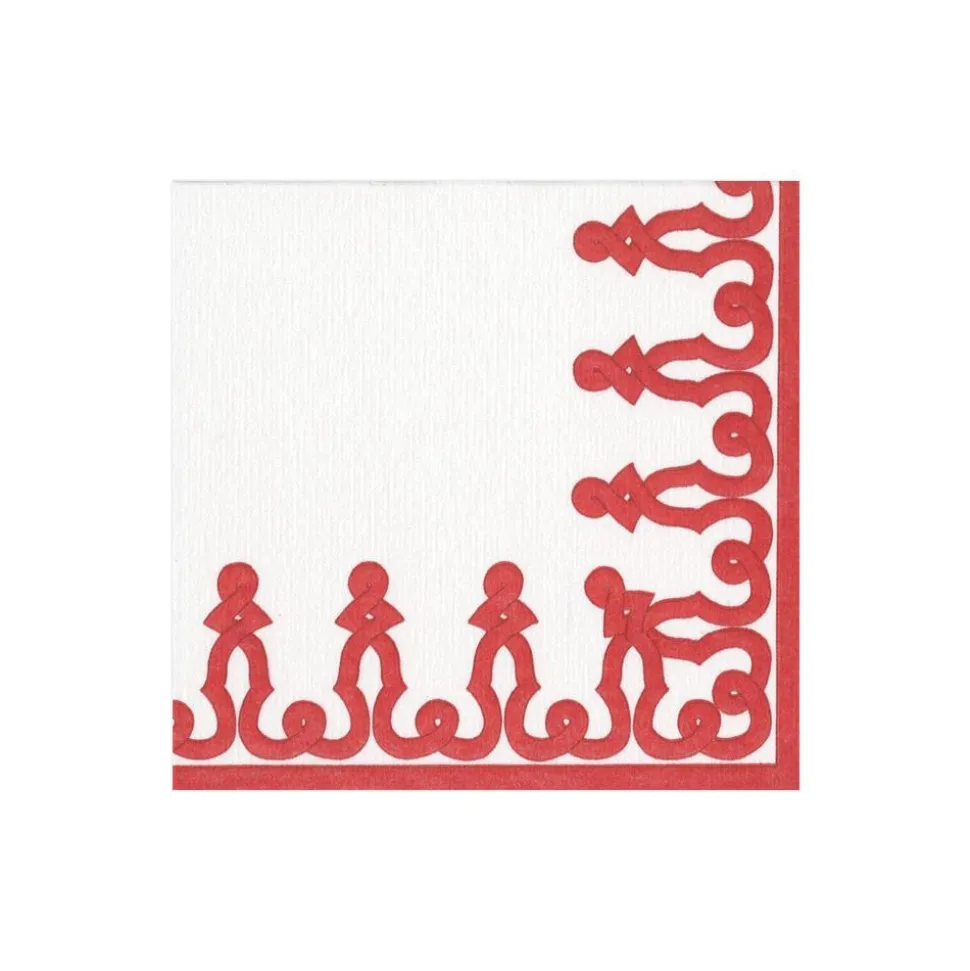 Dessin Passementerie Paper Linen Cocktail Napkins in Red - 15 Per Package