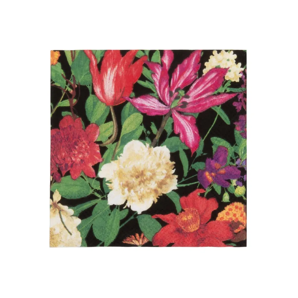 Dutch Floral Black Cocktail Napkins - includes 20 Cocktail Napkins