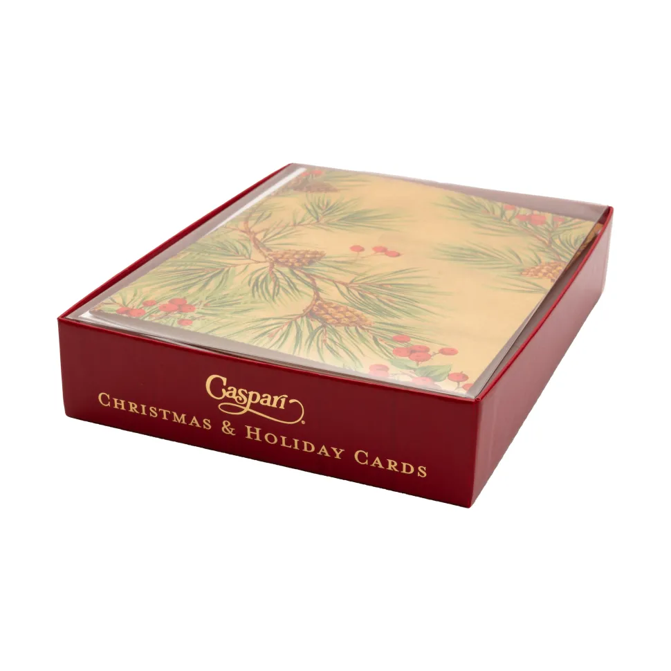 Evergreen And Berries Classic Boxed Christmas Cards - includes 15 cards & envelopes