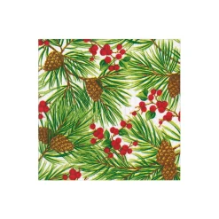 Evergreen And Berries White Boxed Cocktail Napkins - includes 12 Boxed Cocktail Napkins