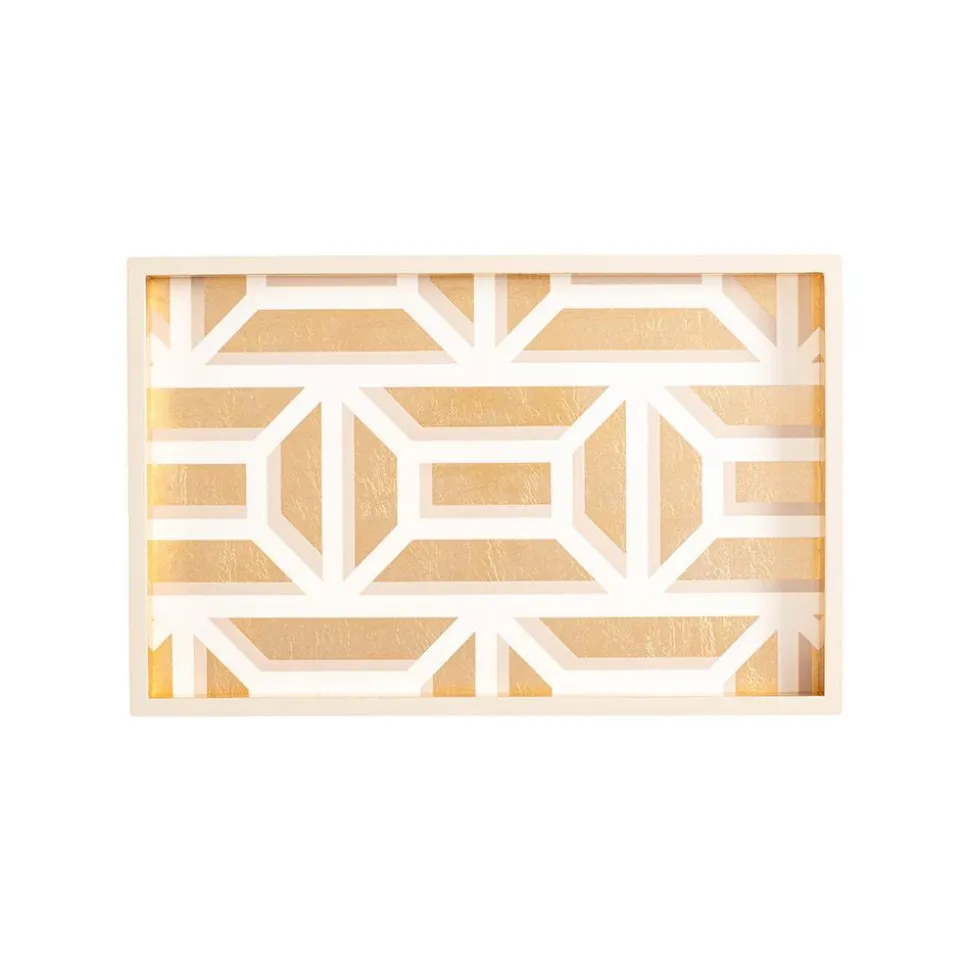 Garden Gate Lacquer Vanity Tray in White & Gold - 1 Each