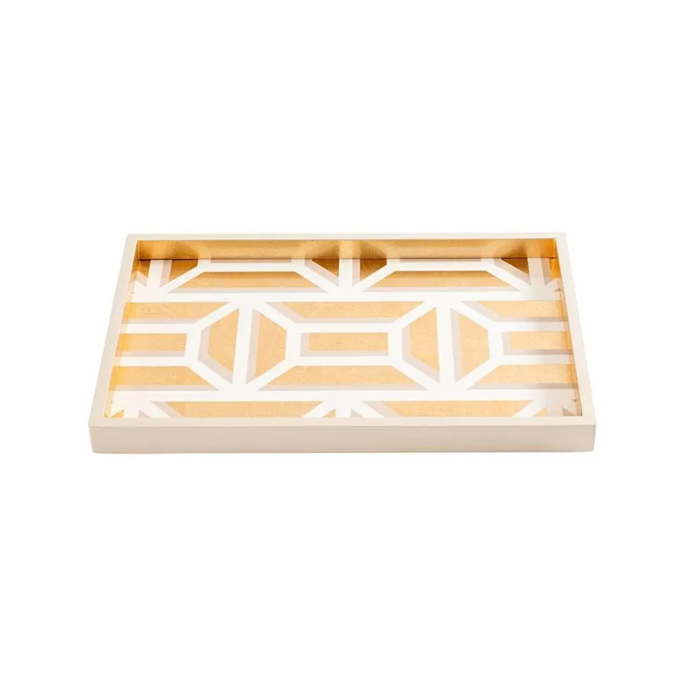 Garden Gate Lacquer Vanity Tray in White & Gold - 1 Each