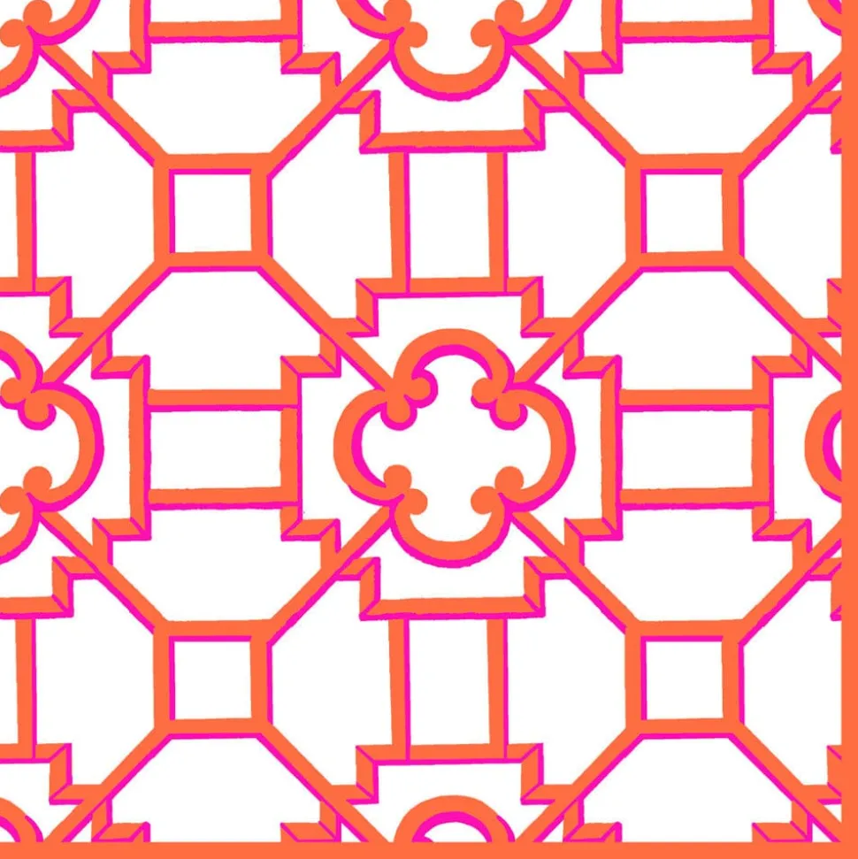 Garden Trellis Fabric Cotton Napkins in Fuchsia & Orange- Set of 4