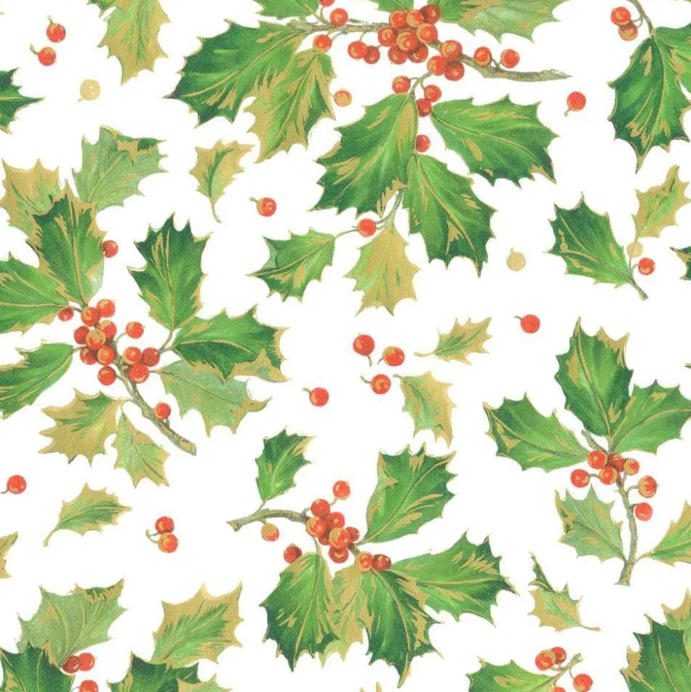 Gilded Holly Gift Wrapping Paper in White - 30" x 8' Roll