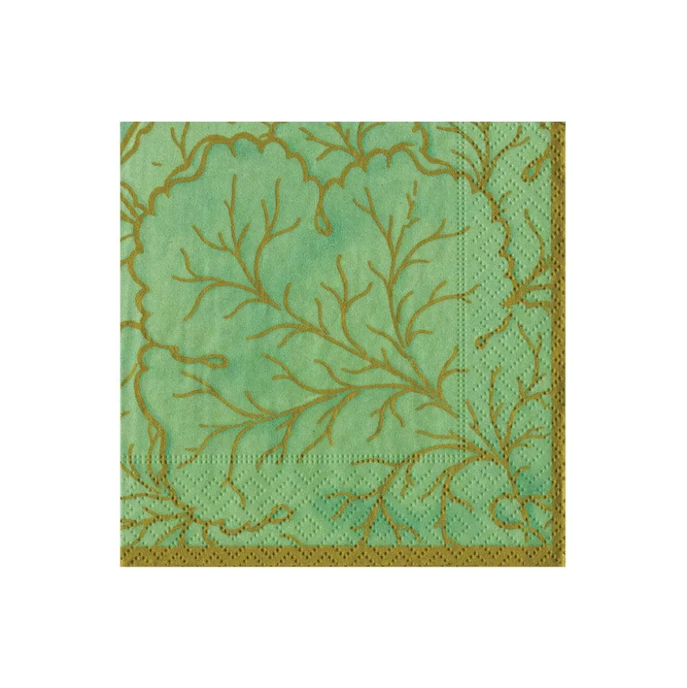 Gilded Majolica Celadon Cocktail Napkins - includes 12 Cocktail Napkins