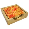 Gilded Porcelain Coral & Gold Coasters - Set Of 4 In Holder