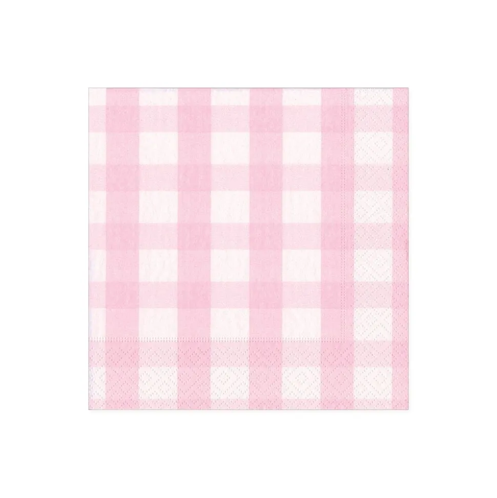 Gingham Paper Cocktail Napkins in Pink - 20 Per Package