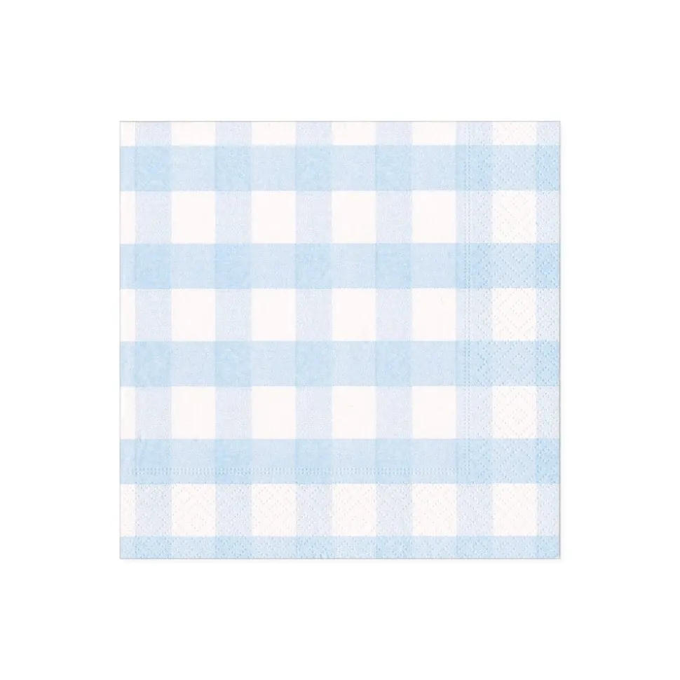 Gingham Paper Cocktail Napkins in Light Blue - 20 Per Package