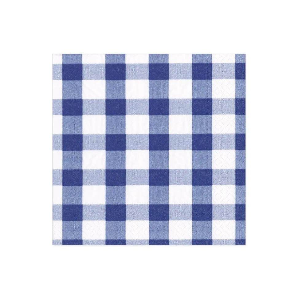 Gingham Paper Cocktail Napkins in Blue - 20 Per Package