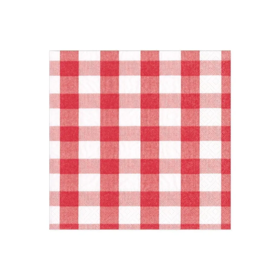 Gingham Paper Cocktail Napkins in Red - 20 Per Package