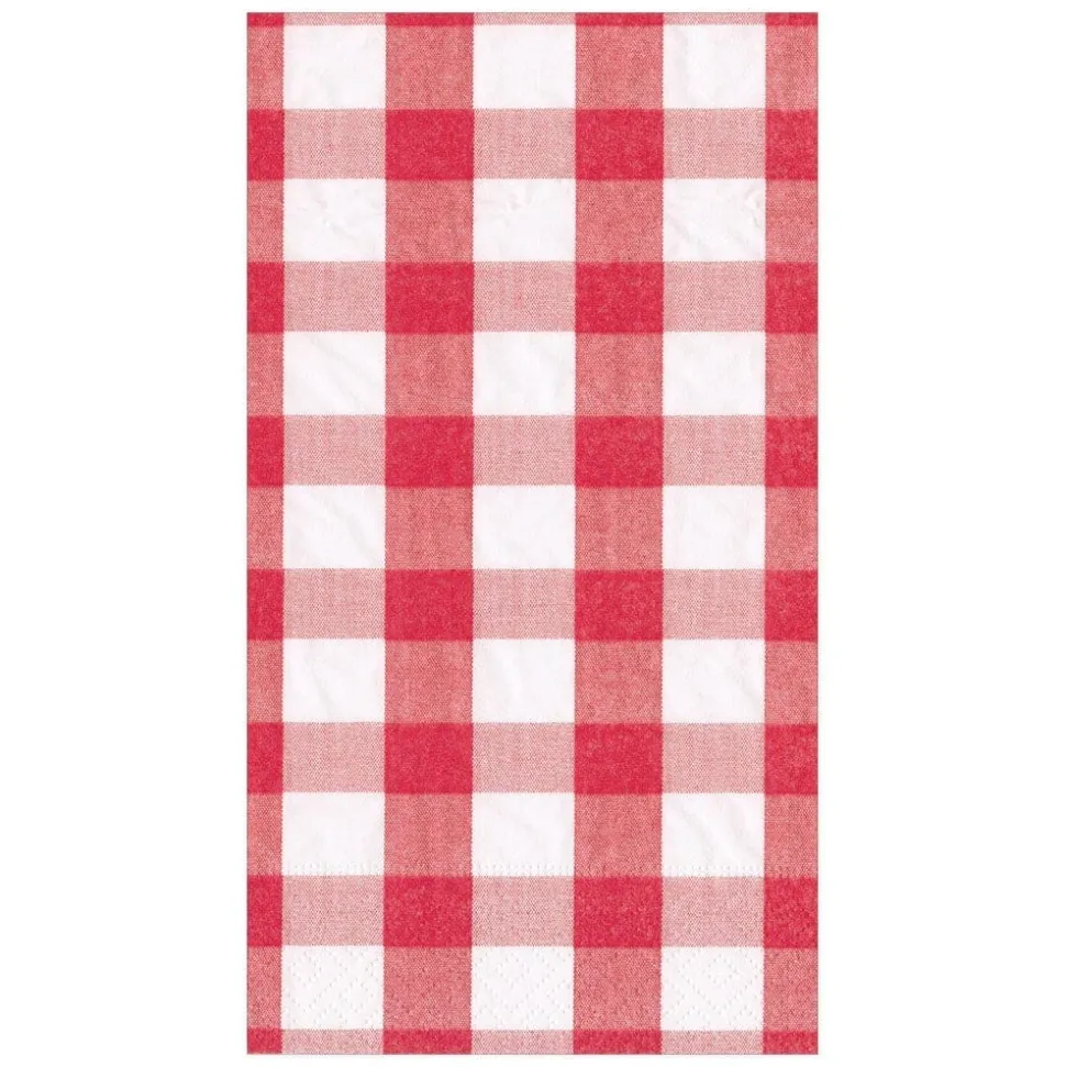Gingham Paper Guest Towel Napkins in Red - 15 Per Package