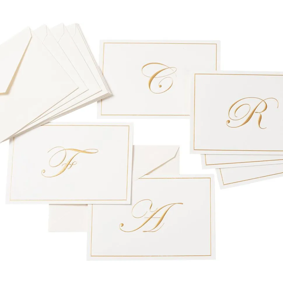 Gold Embossed Single Initial Boxed Note Cards - 8 Note Cards & 8 Envelopes