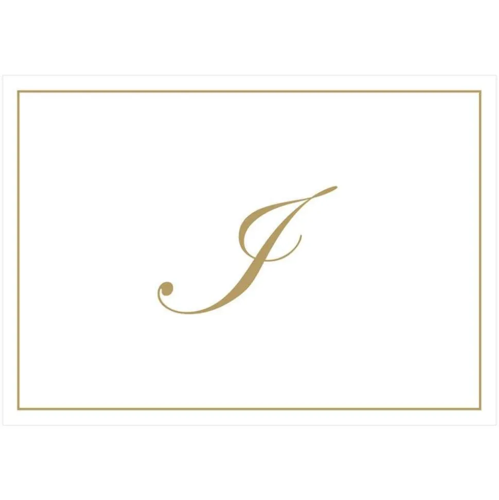 Gold Embossed Single Initial Boxed Note Cards - 8 Note Cards & 8 Envelopes