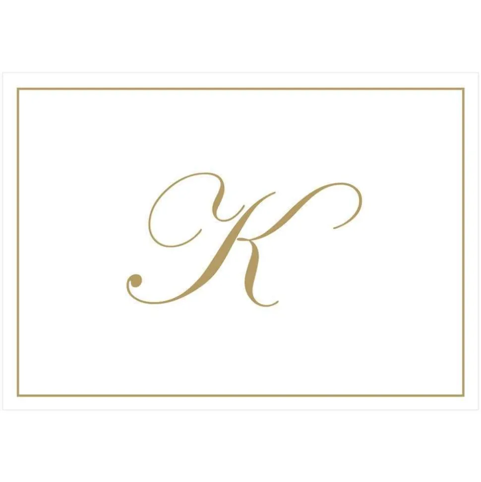 Gold Embossed Single Initial Boxed Note Cards - 8 Note Cards & 8 Envelopes
