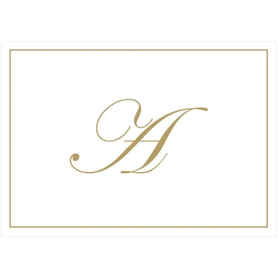 Gold Embossed Single Initial Boxed Note Cards - 8 Note Cards & 8 Envelopes