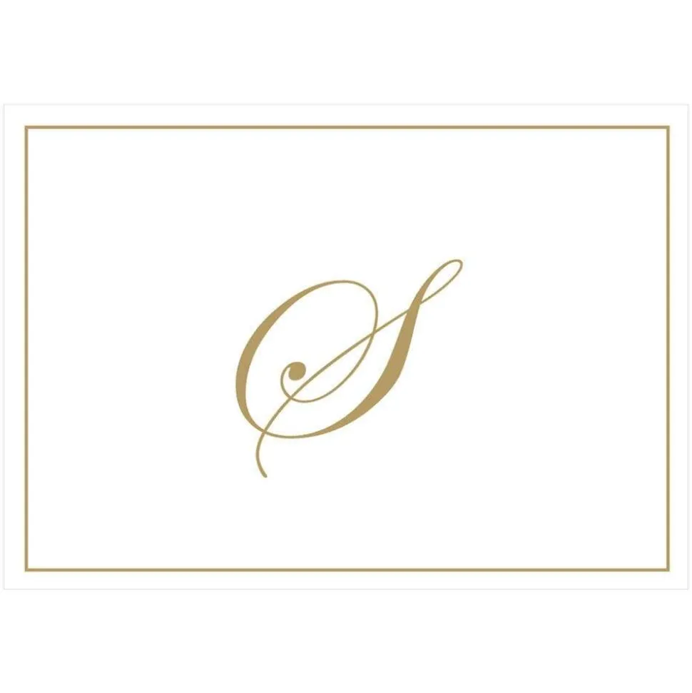 Gold Embossed Single Initial Boxed Note Cards - 8 Note Cards & 8 Envelopes