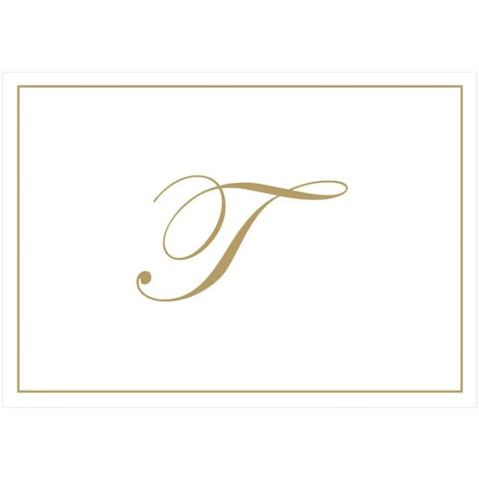 Gold Embossed Single Initial Boxed Note Cards - 8 Note Cards & 8 Envelopes