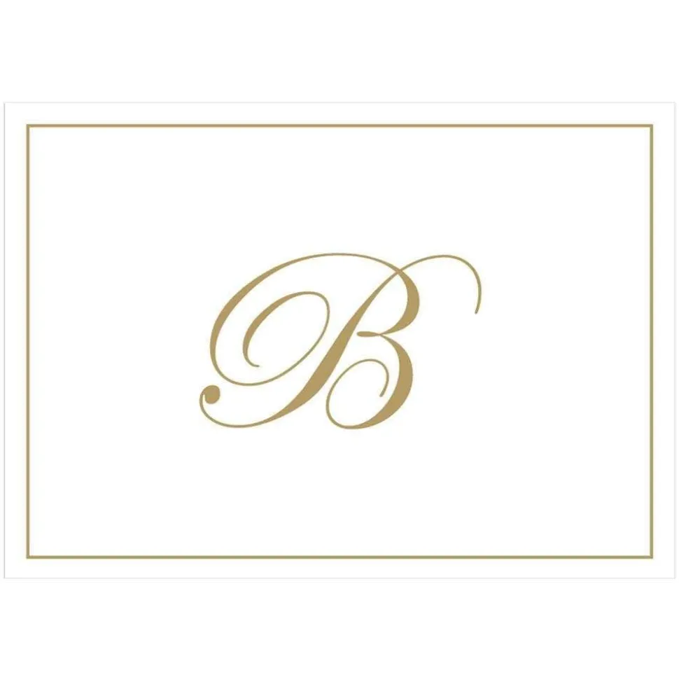 Gold Embossed Single Initial Boxed Note Cards - 8 Note Cards & 8 Envelopes