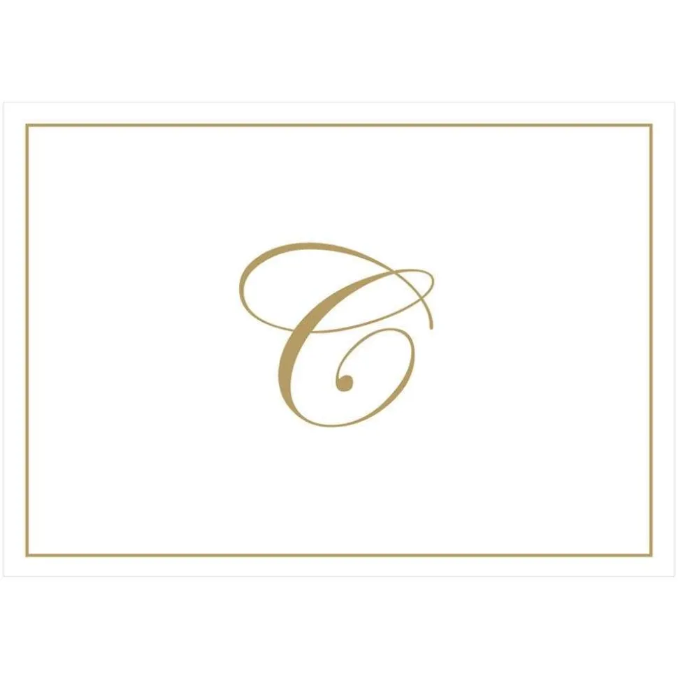 Gold Embossed Single Initial Boxed Note Cards - 8 Note Cards & 8 Envelopes