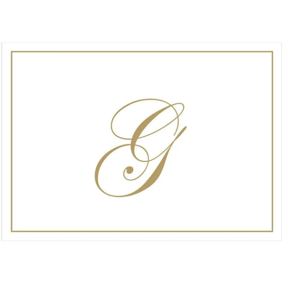 Gold Embossed Single Initial Boxed Note Cards - 8 Note Cards & 8 Envelopes
