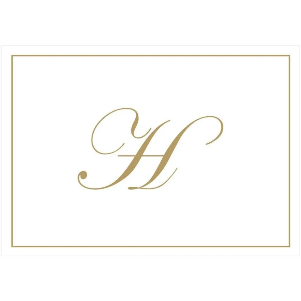 Gold Embossed Single Initial Boxed Note Cards - 8 Note Cards & 8 Envelopes