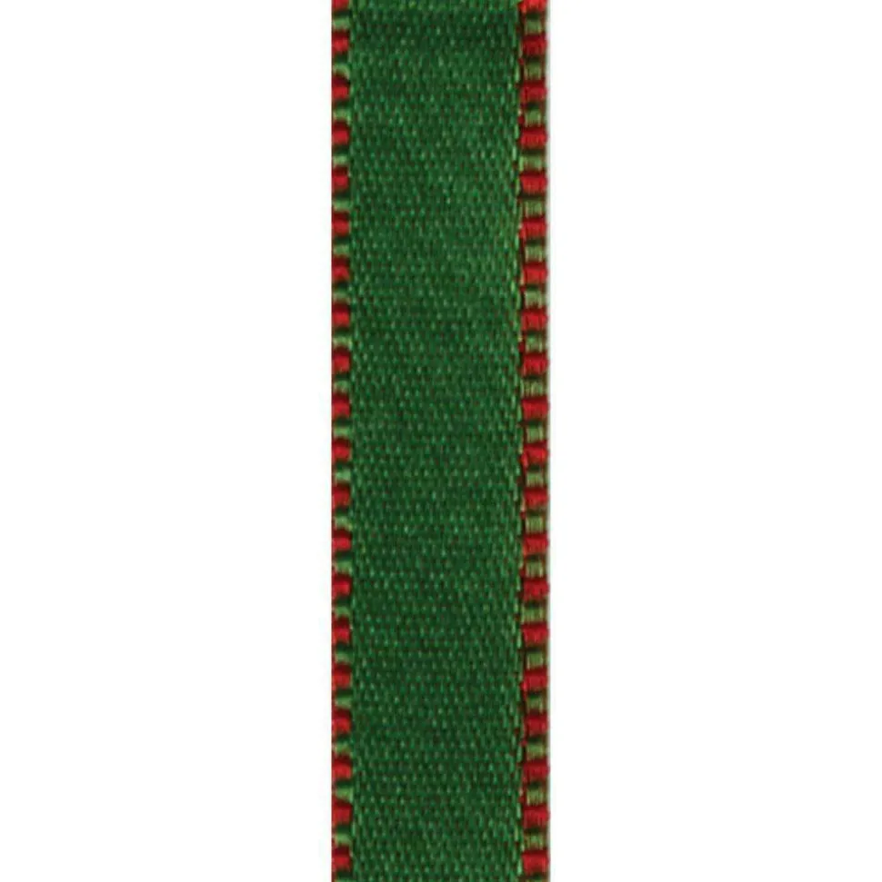 Green & Red Reversible Satin Unwired Ribbon - 9 Yard Spool