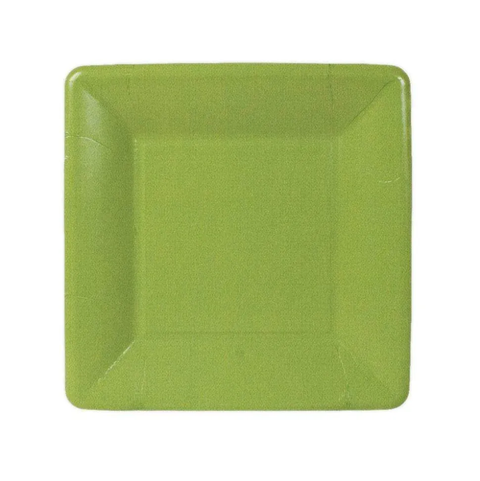 Grosgrain Square Paper Salad & Dessert Plates in Moss Green - 8 Per Package