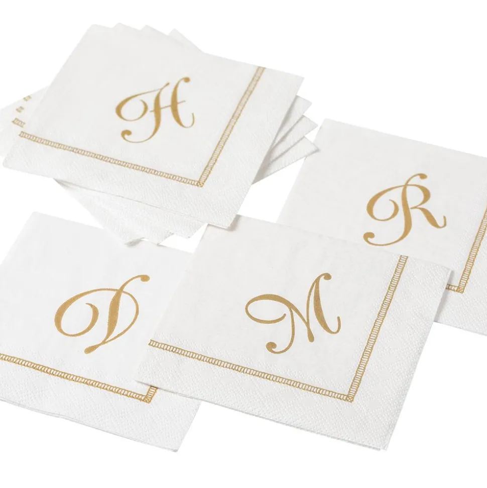 Hemstitch Script Single Initial Paper Cocktail Napkins - 20 Per Package