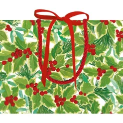 Holly and Mistletoe Small Gift Bag in White - 1 Each
