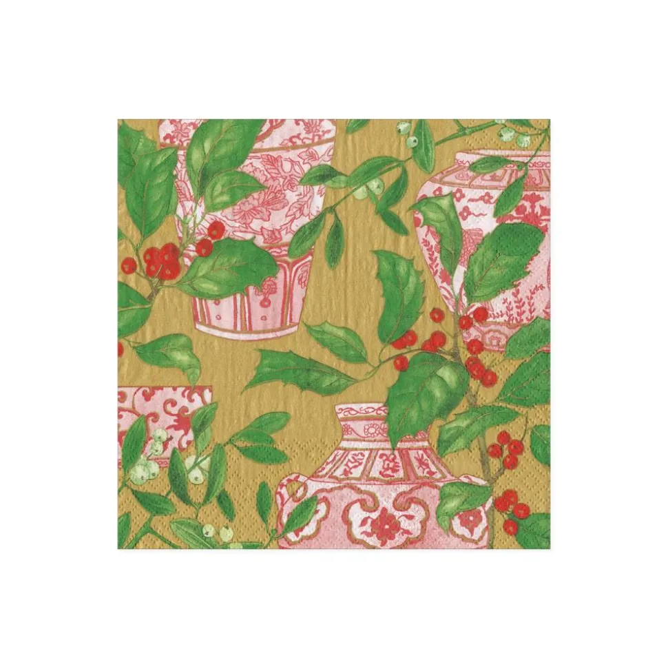 Holly and Porcelain Paper Cocktail Napkins - 20 Per Package