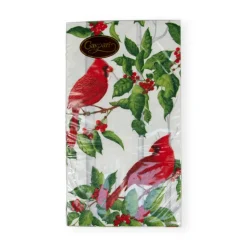 Holly And Songbirds White & Silver Guest Towel Napkins - 15 Per Package