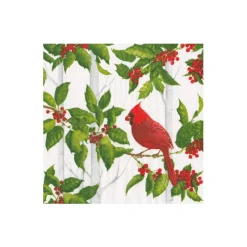 Holly And Songbirds White & Silver Boxed Cocktail Napkins - 40 Per Box