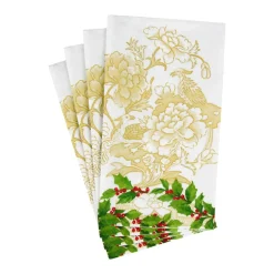 Holly Ceramic Ivory & Gold Guest Towel Napkins - 15 Per Package