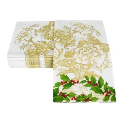 Holly Ceramic Ivory & Gold Guest Towel Napkins - 15 Per Package