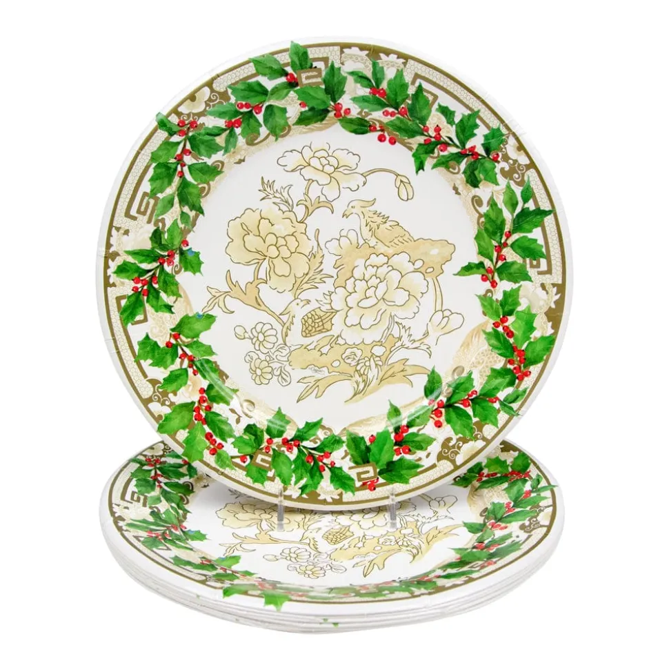 Holly Ceramic Ivory & Gold Paper Dinner Plates - 8 Per Package