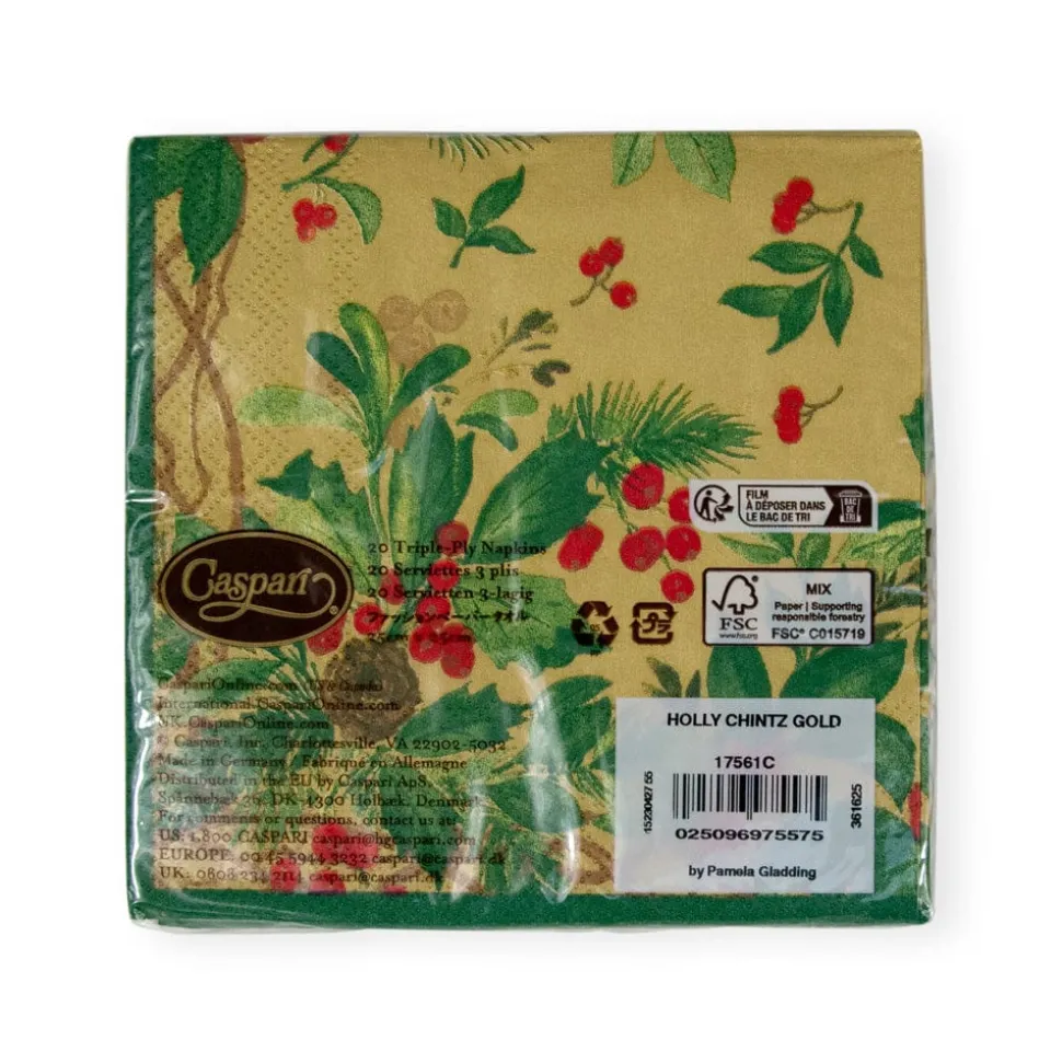 Holly Chintz Gold Cocktail Napkins - 20 Per Package