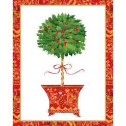 Holly Topiary In Red Pot Classic Boxed Christmas Cards - includes 15 cards & envelopes