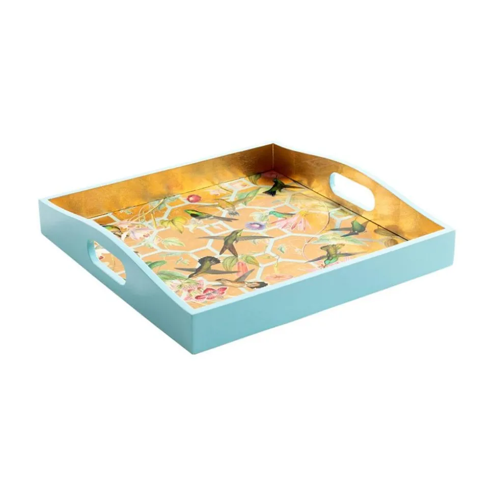 Hummingbird Trellis Lacquer Square Tray in Ivory - 1 Each