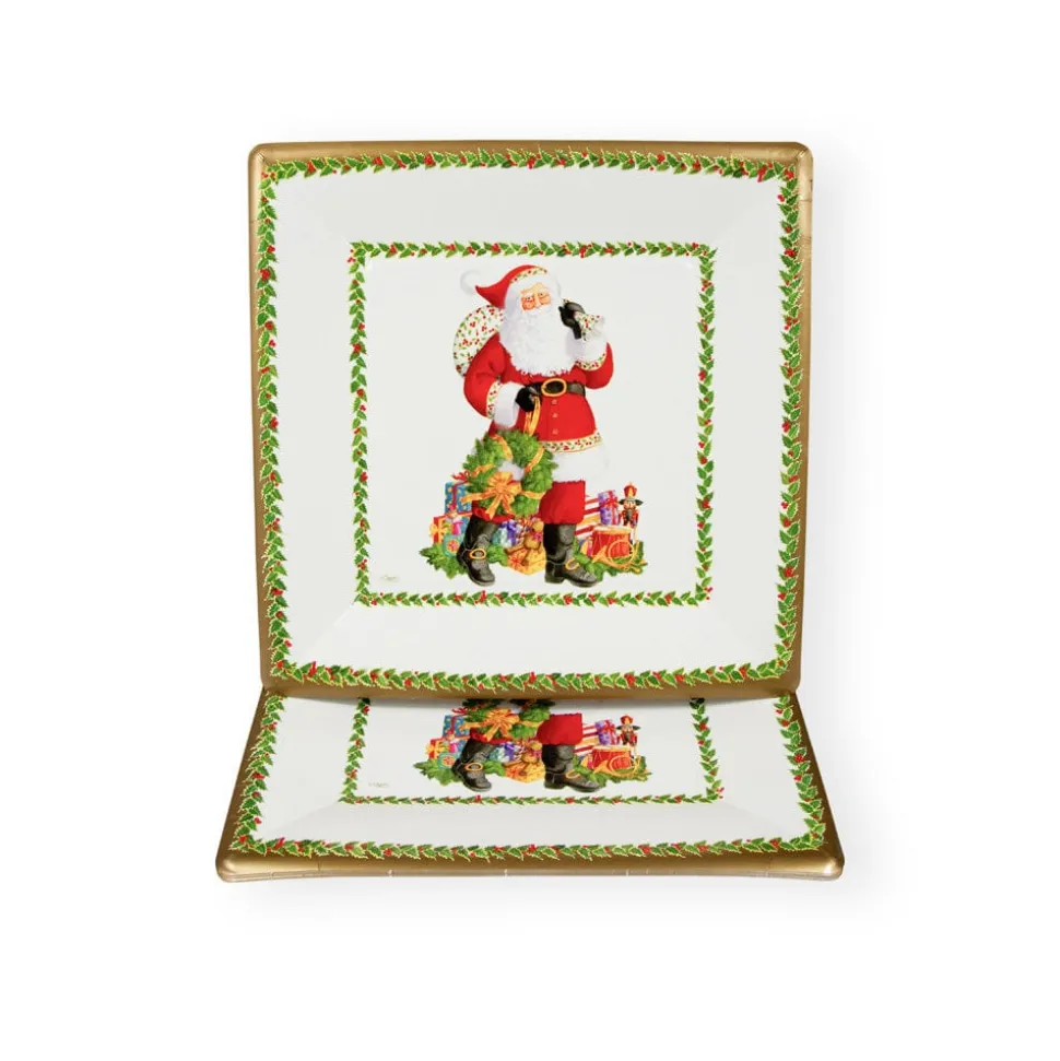 Jolly St. Nick Square Paper Dinner Plates - 8 Per Package