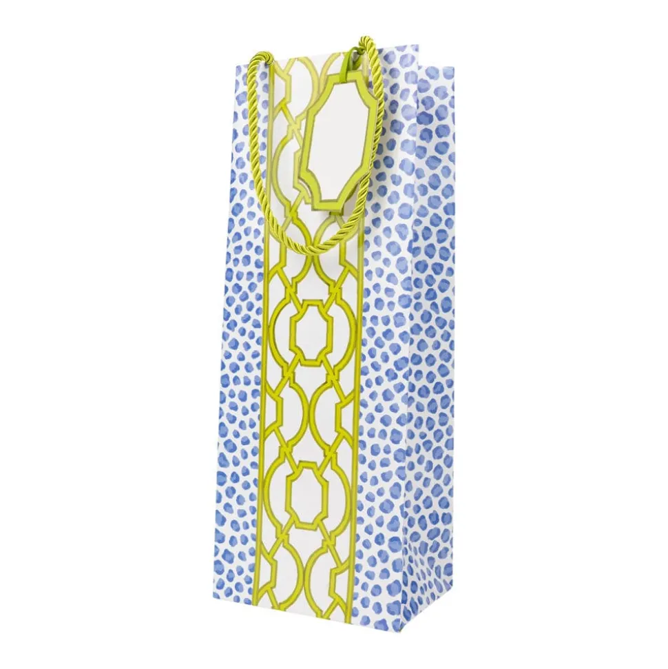 Knots And Spots Blue & Green Wine & Bottle Gift Bags - One Gift Bag Included