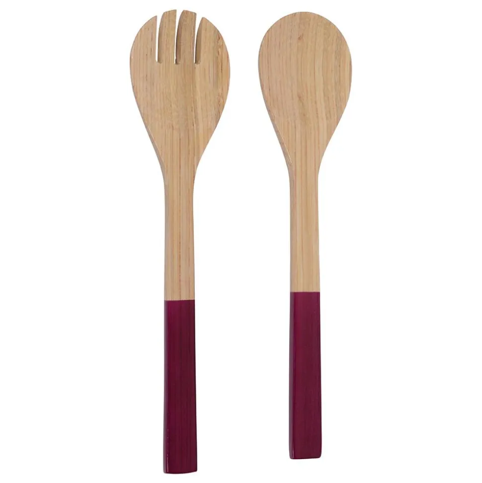 Lacquered Bamboo Salad Servers in Blackberry - 1 Pair