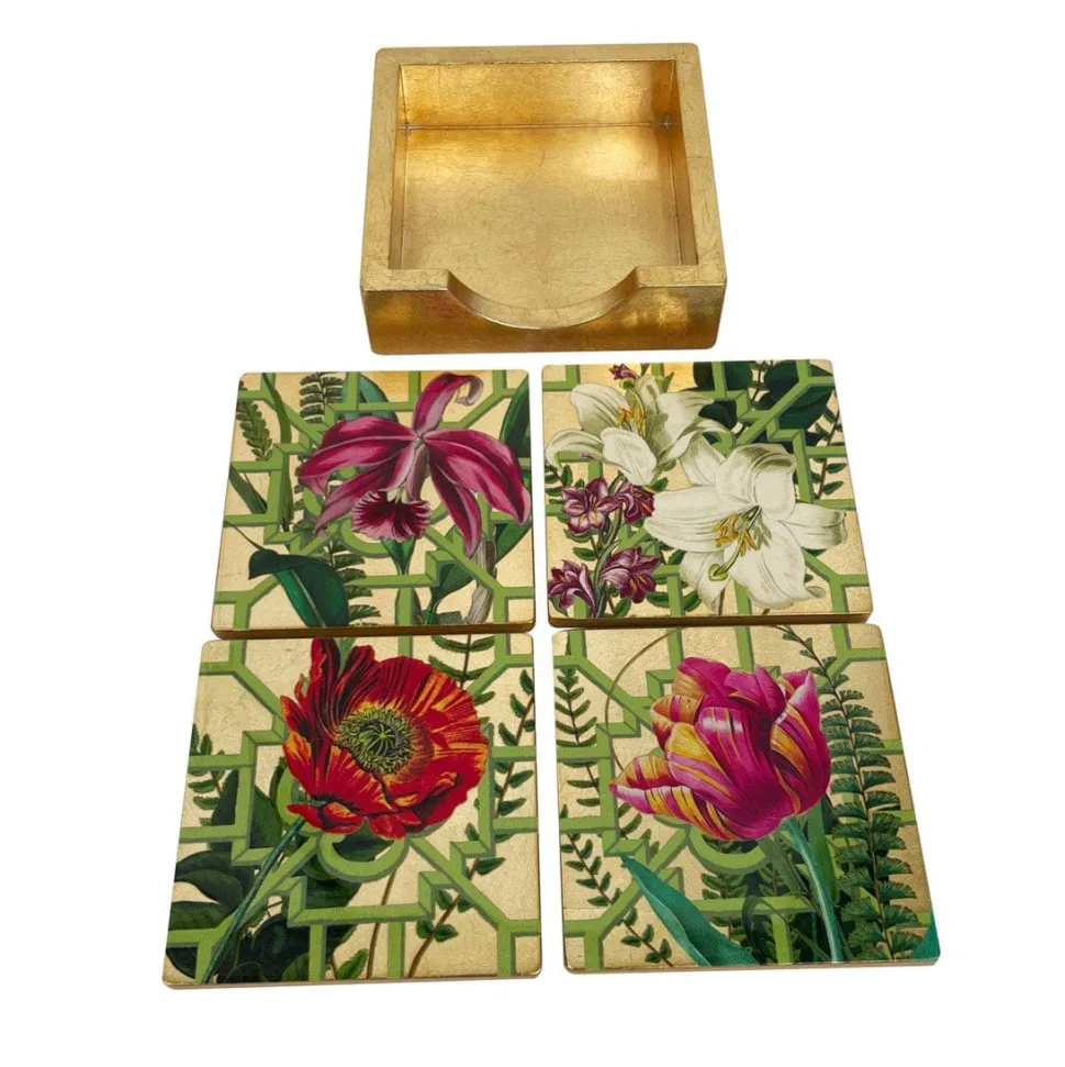 La Dolce Vita Gold Coasters - Set Of 4 In Holder