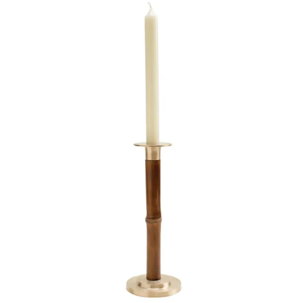 Large Bamboo Candlestick in Medium Brown - 1 Each