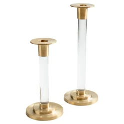 Large Brass & Resin Candlestick in Clear - 1 Each