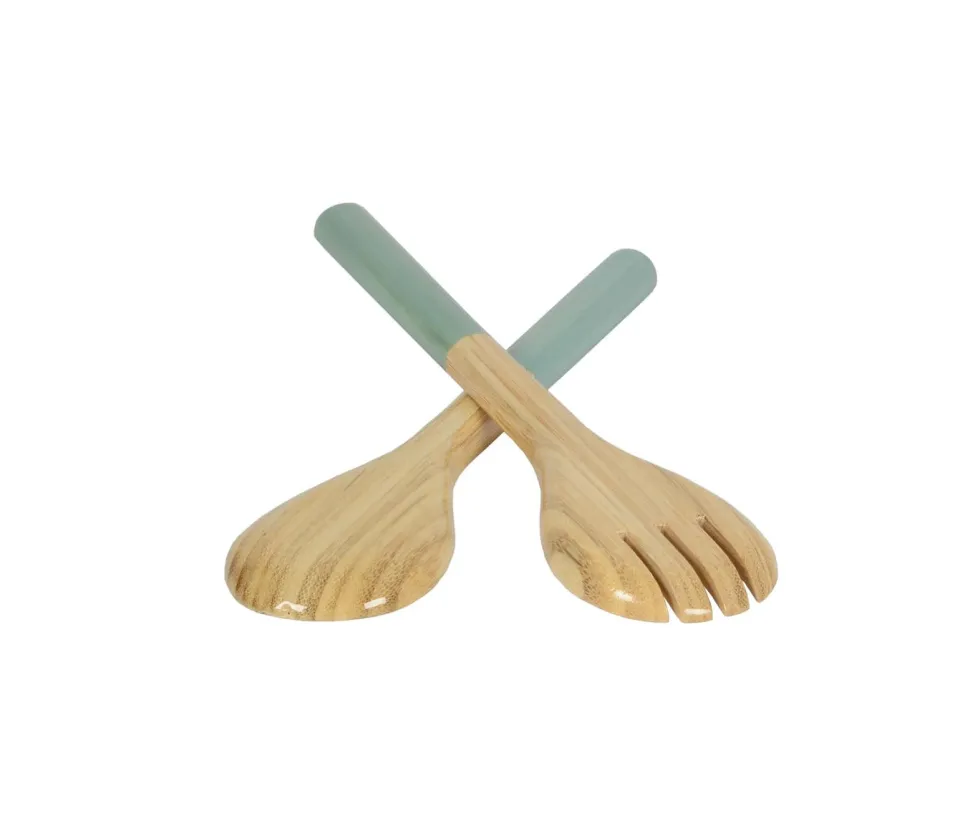 Large Lacquered Bamboo Salad Servers in Ice Blue - 1 Pair