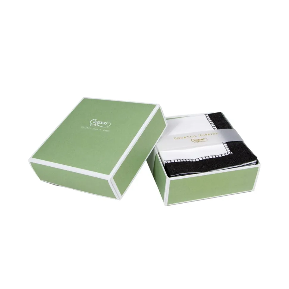 Linen Border Black Boxed Cocktail Napkins - 40 per box